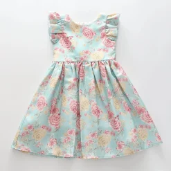 Antique Rose Print Blue Dress