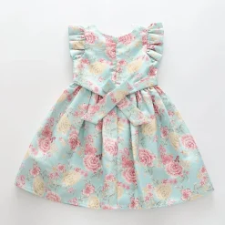 Antique Rose Print Blue Dress