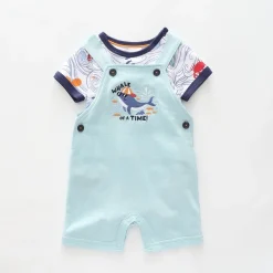 Baby Boys Blue Whale Short Overalls Set
