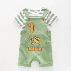 Baby Boys Green Dino Overalls 2 Piece Set