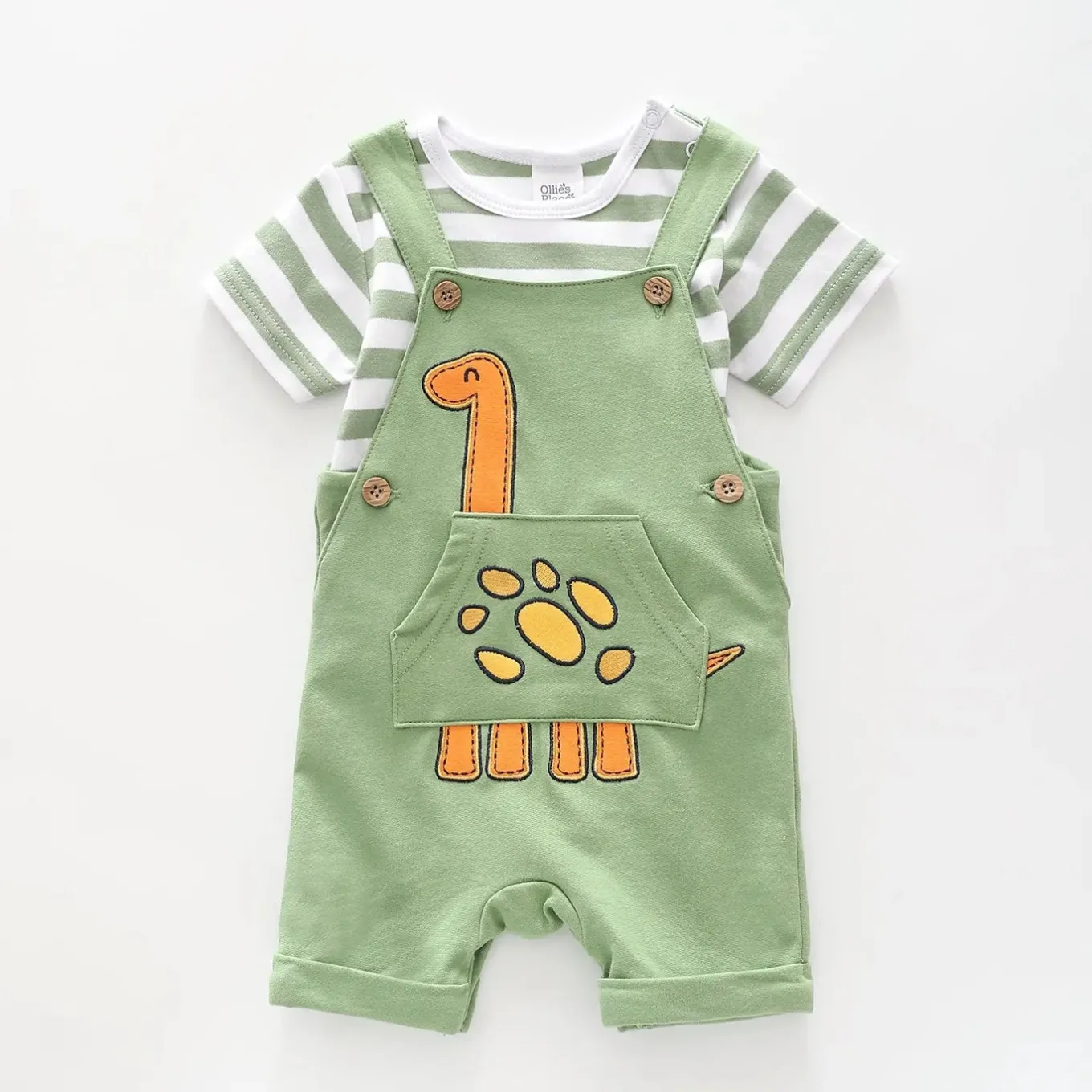 Baby Boys Green Dino Overalls 2 Piece Set