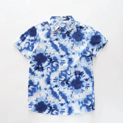 Blue and White Tie-Dye Collared Shirt