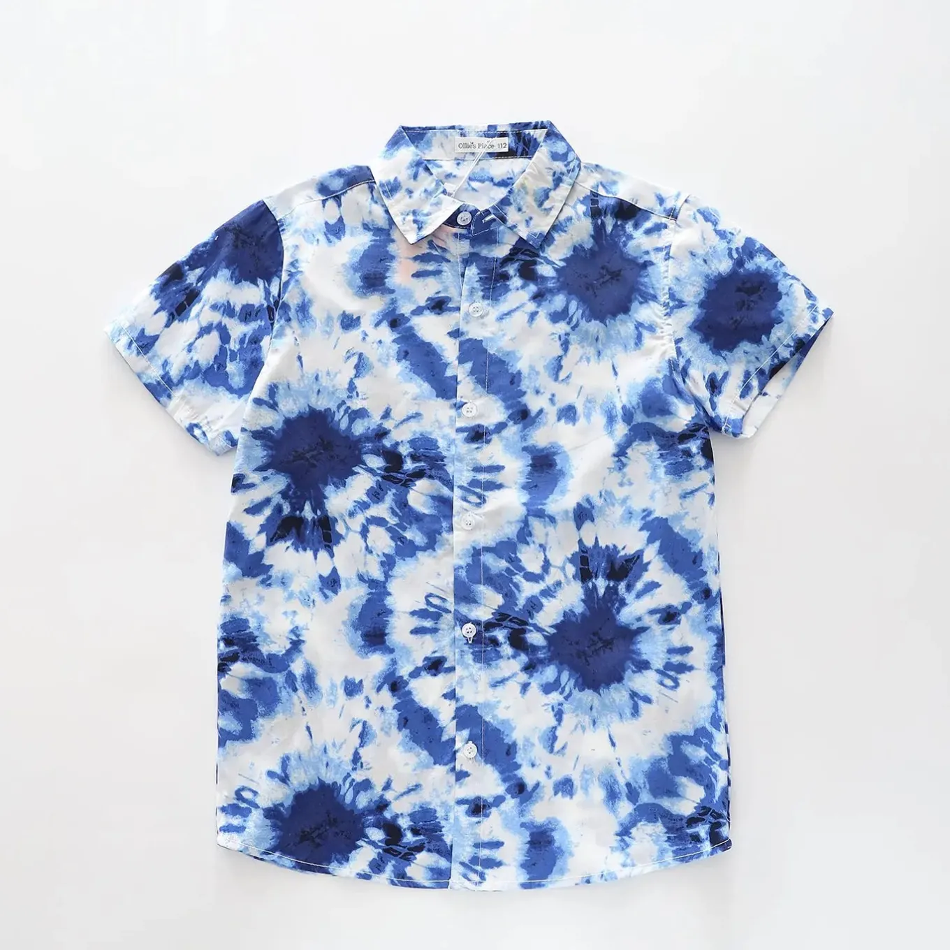 Blue and White Tie-Dye Collared Shirt