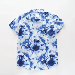 Blue and White Tie-Dye Collared Shirt