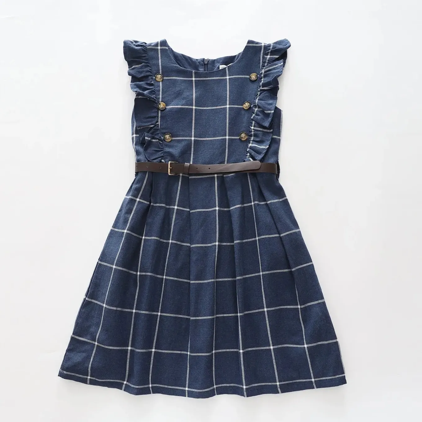 Blue Check Dress with Belt