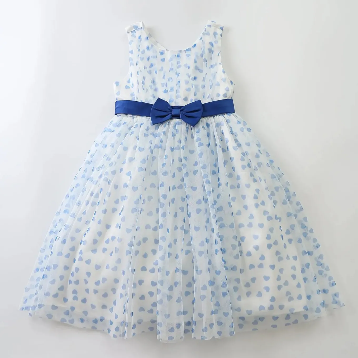 Blue Heart Print Tulle Dress
