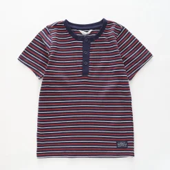 Boy's Navy, Red And White Striped Henley T-shirt