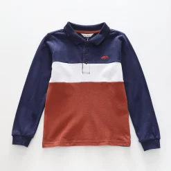 Boys' White Stripe Long-Sleeve Polo