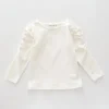 Classic Long Sleeve Ivory Tee With Scoop Neck And Ruching Sleeve Details