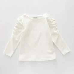 Classic Long Sleeve Ivory Tee With Scoop Neck And Ruching Sleeve Details