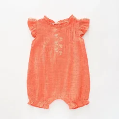 Coral Cheesecloth Romper