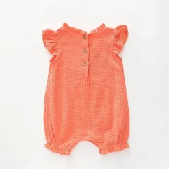 Coral Cheesecloth Romper