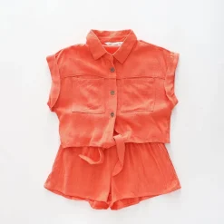 Coral Top and Shorts Set
