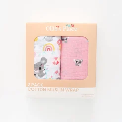 100% Cotton Cute Koala Muslin Wrap 2 Piece Pack