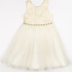 Girl Gold Jacquard Formal Dress
