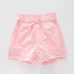 Girl's Baby Pink Shorts With Embroidered Lace Legs