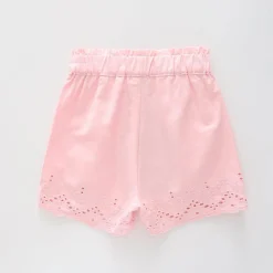 Girl's Baby Pink Shorts With Embroidered Lace Legs