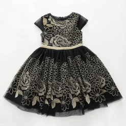 Girls Black and Gold Lace Formal Dress
