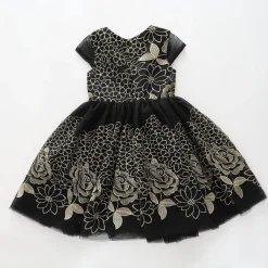 Girls Black and Gold Lace Formal Dress