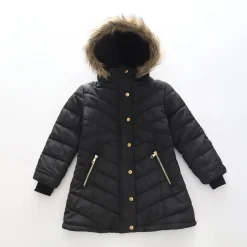 Girls' Black Long Line Puffer Coat