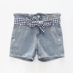 Girl's Blue Denim Gingham Tie Shorts