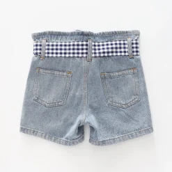 Girl's Blue Denim Gingham Tie Shorts