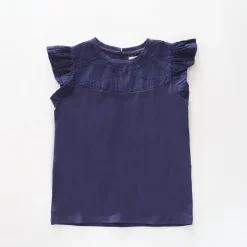Girls Navy Blue Broderie Top