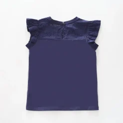 Girls Navy Blue Broderie Top