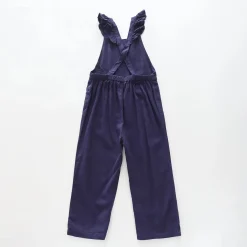 Girl's Navy Blue Linen Overall Jumpsuit