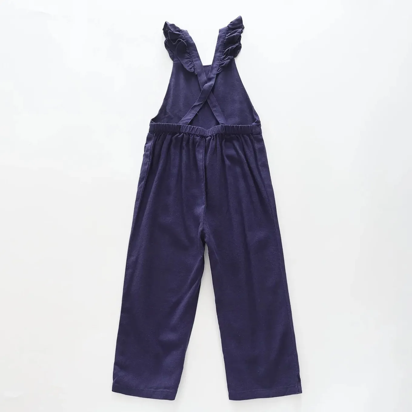 Girl's Navy Blue Linen Overall Jumpsuit