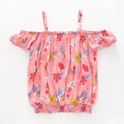 Girl's Pink Floral Cold Shoulder Top