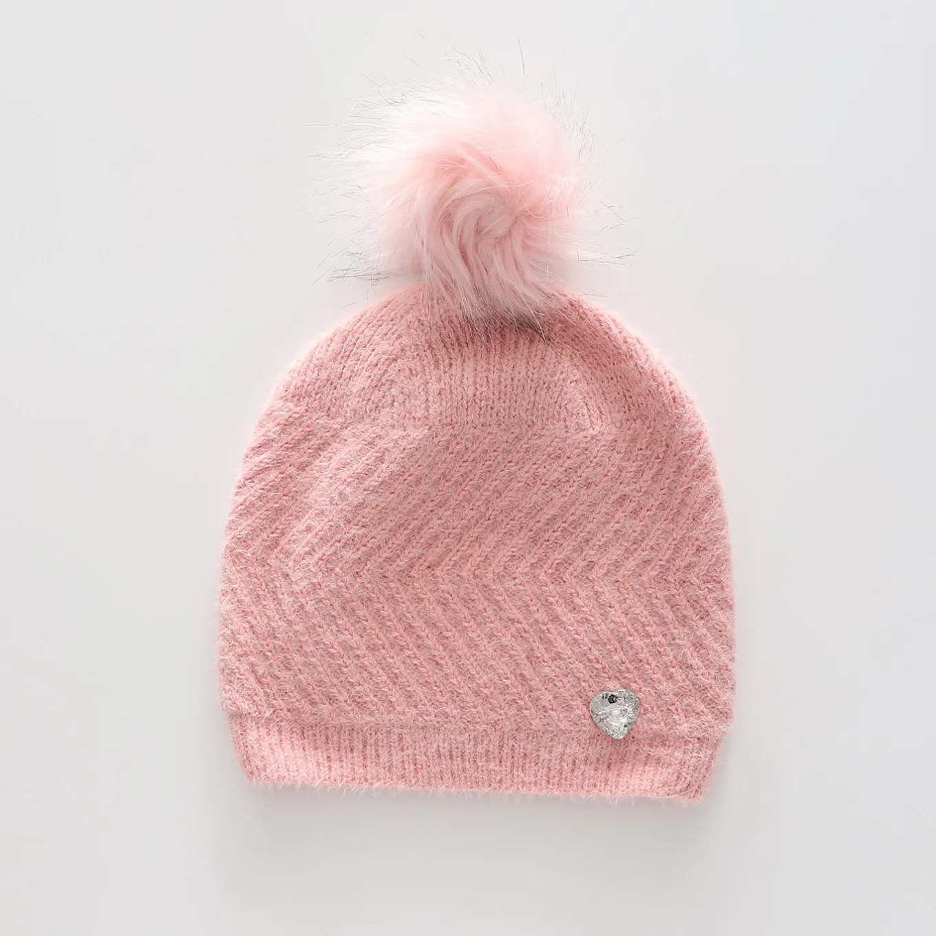 Girls' Pink True Knit Beanie with Pompom