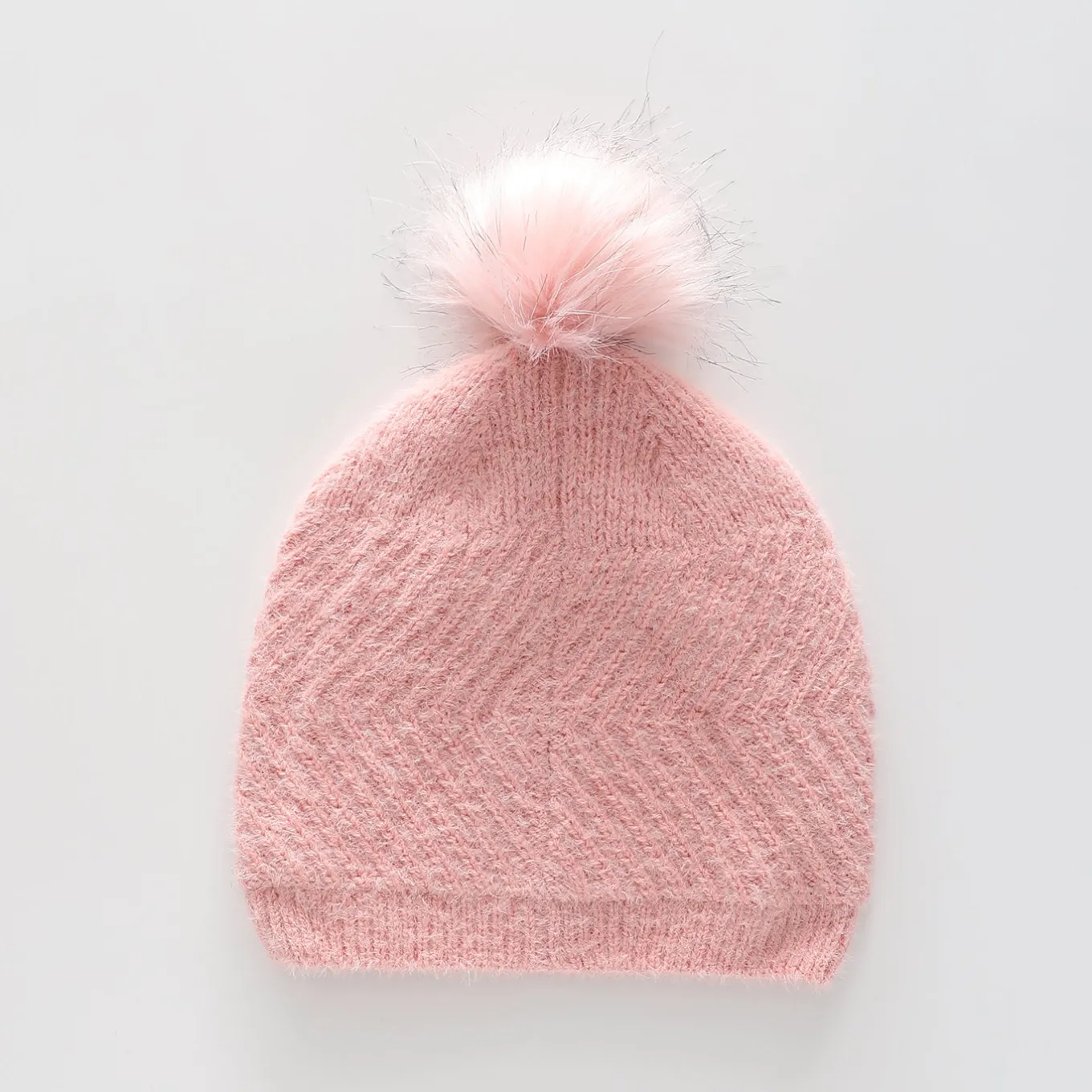Girls' Pink True Knit Beanie with Pompom
