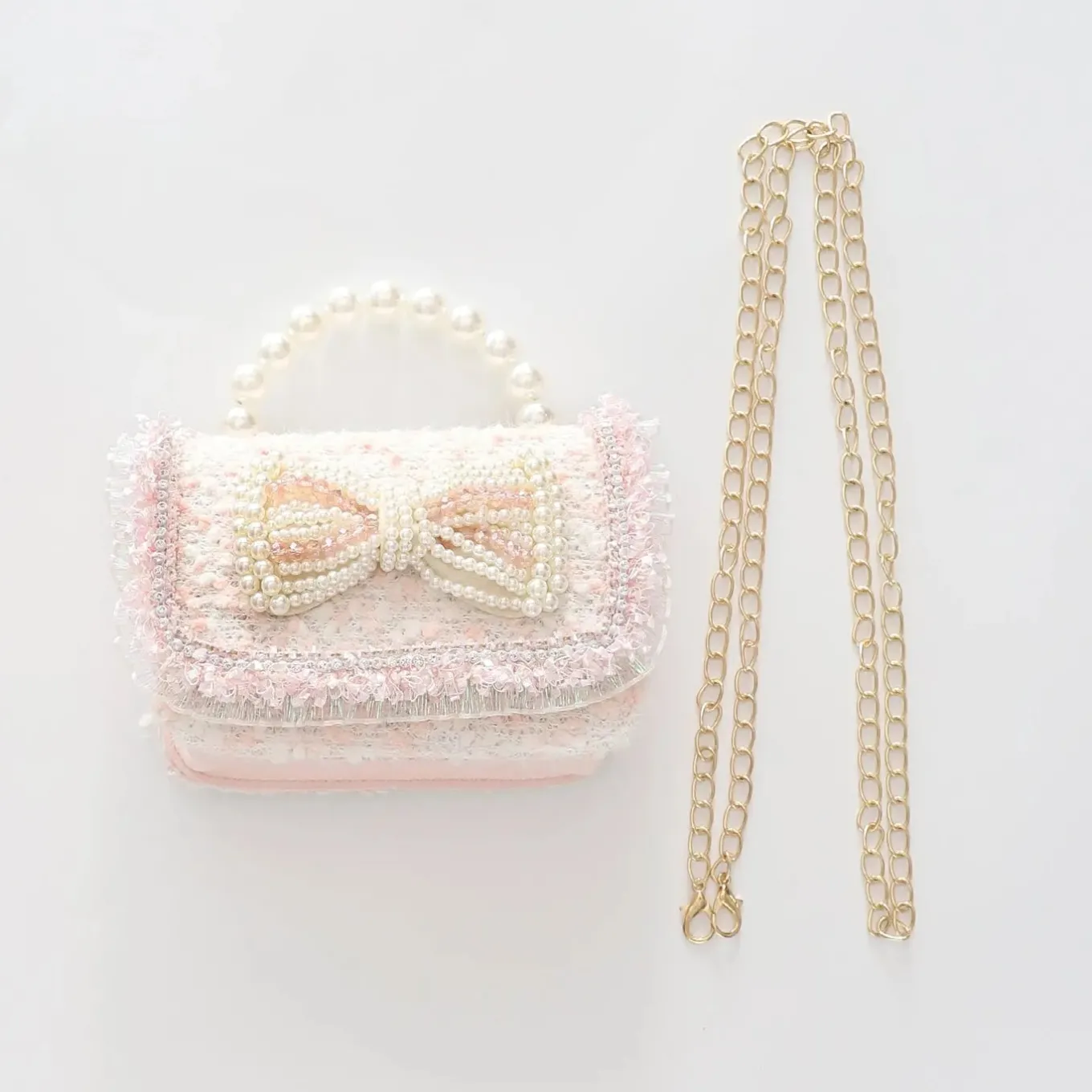 Girls Pink Tweed Handbag