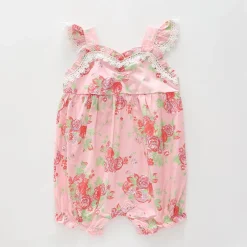 Girl's Pink Vintage Floral Romper