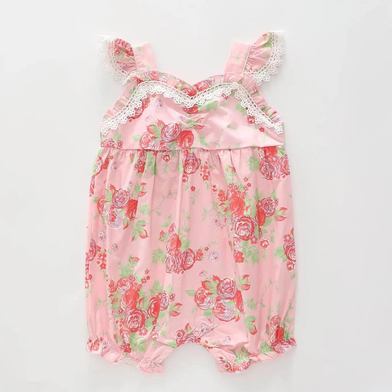 Girl's Pink Vintage Floral Romper
