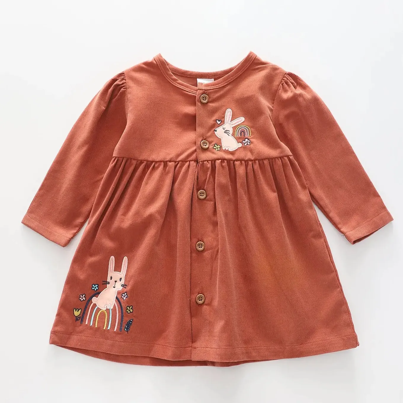 Girls' Rainbow Bunny Cord Dress