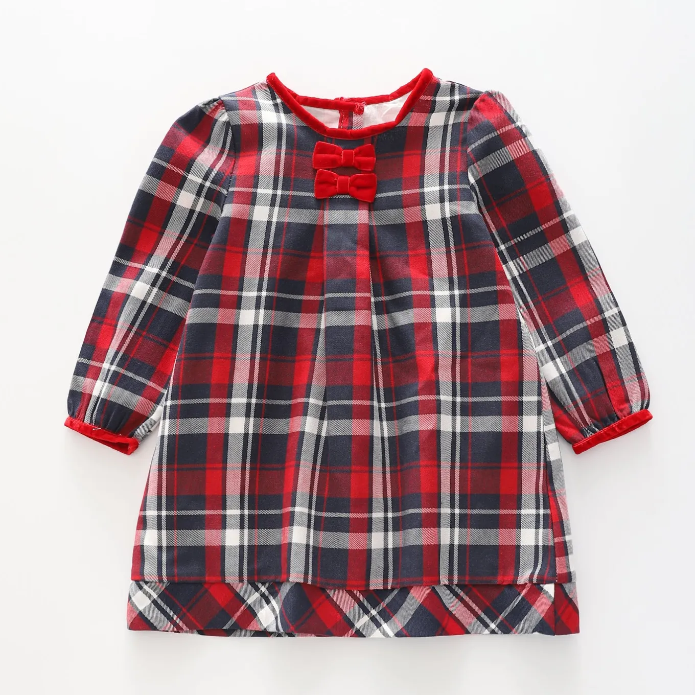 Girls Red Navy Tartan Check Dress