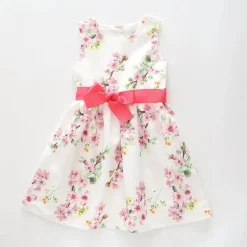 Girl's White and Pink Cherry Blossom Party Dress