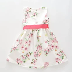 Girl's White and Pink Cherry Blossom Party Dress