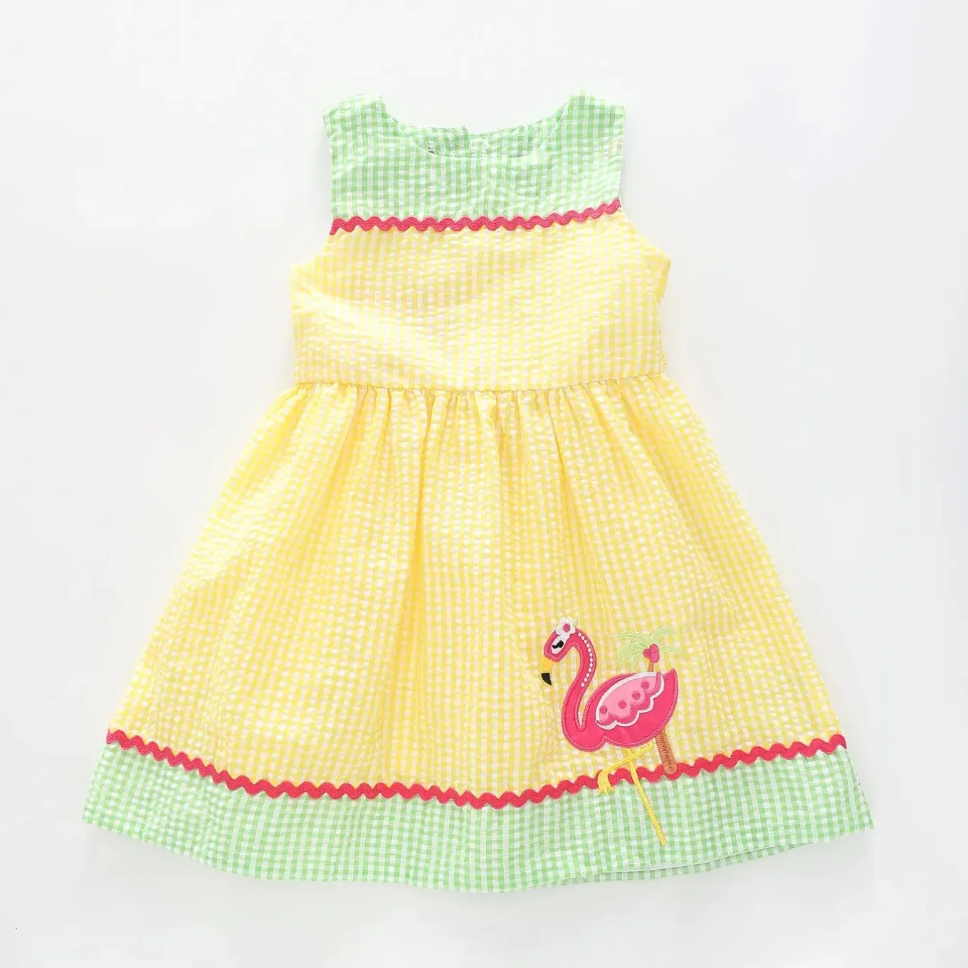Girl's Yellow and Green Flamingo Dress