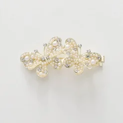 Gold Butterfly Hair Clip with Pearl and Diamante Detailing