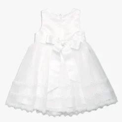 Ivory Flower Formal Girl Dress Lace Bodice Sash Tie