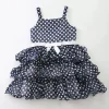 Junior Girls Navy Special Occasion Layered Chiffon Dress With Polka Dots