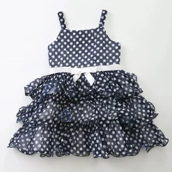 Junior Girls Navy Special Occasion Layered Chiffon Dress With Polka Dots