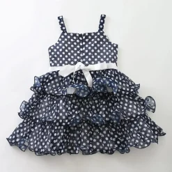 Junior Girls Navy Special Occasion Layered Chiffon Dress With Polka Dots