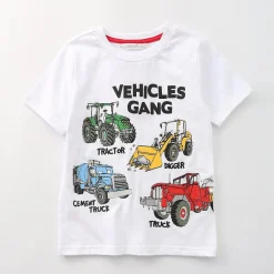 KSJB6124 Kids Toddler Boy Vehicles White Tee