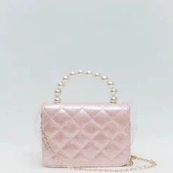 Mini Pink Faux Pearl Quilted Handbag