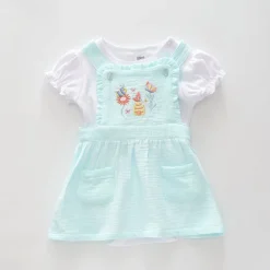 Mint Cheesecloth Pinafore Set