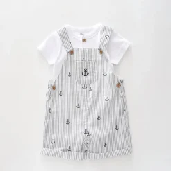 Nautical Seersucker Overalls Set